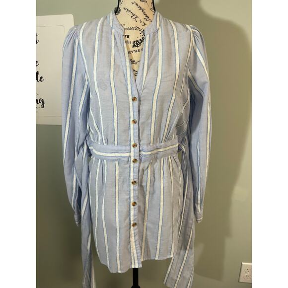 Anthropologie Building 18 Blue Striped South Seas Tunic Shirt with Tie Size 12 - Picture 3 of 9